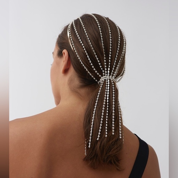 SILVER GOLD CRYSTAL TASSEL HEADBAND - Picture 2 of 4